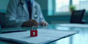 Health care provider with lock on medical records.