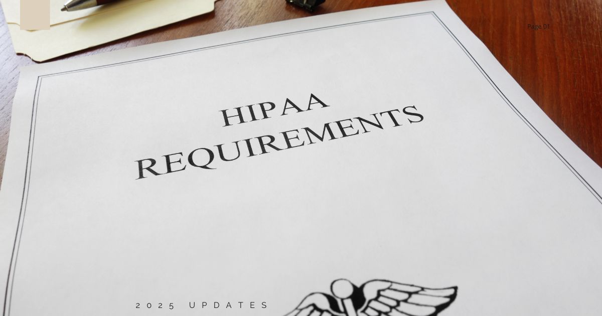 Photograph of a piece of paper attached to a clipboard. The wording on the paper reads, "HIPAA Requirements."